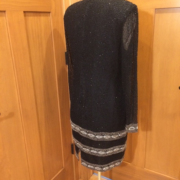 VTG Black Silk Beaded Sheath Dress XL Great Cond - Picture 6 of 15